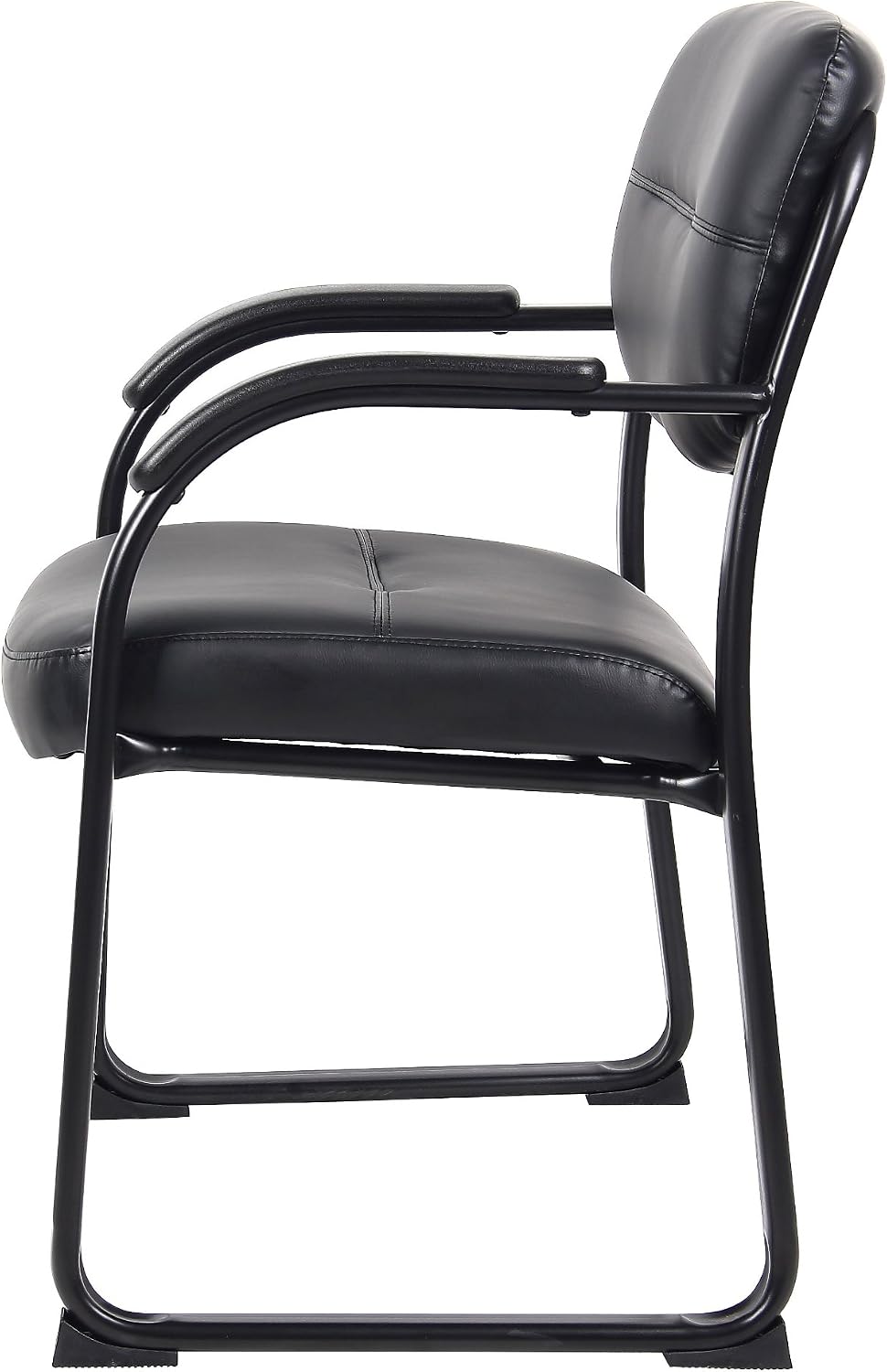 Boss Office Products Leather Sled Base Side Chair with Arms in Black (B9519)