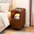 YUNMUARY-Narrow Nightstand,Walnut Nightstands,Mid Century Side Table,7.87 Inches Wide Bedroom Nightstand,Wooden Nightstands with Drawers for Hallway,Living Room,Corners,Fully Assembly.