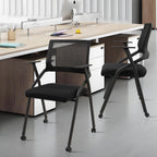 CLATINA Ergonomic Stackable & Foldable Conference Room Chairs, Mesh Office Chair with Arms and Wheels for Office Waiting Room Meeting Lobby Church School Receptions and Training Black
