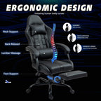 ECOTOUGE Massage Gaming Chair, Video Game Chair with Footrest, Ergonomic Computer Chair with Headrest and Massage Lumbar Support, Height Adjustable High Back Office Desk Chair with 360° Swivel, Black