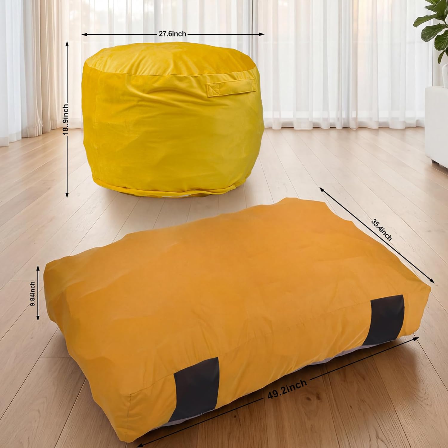 Bean Bag Chair and Sensory Crash Pad for Kids, Convertible Beanbag Folds from Lazy Chair to Floor Sensory Crash Pad, Children Lazy Sofa Chairs with Memory Foam Filling, Machine Washable, Yellow