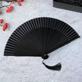 8.27 Inches Bamboo Folding Hand Fan, Chinese Japanese Retro Style Portable Quiet Fan, Elegant Gift for Women, Black