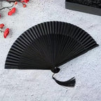 8.27 Inches Bamboo Folding Hand Fan, Chinese Japanese Retro Style Portable Quiet Fan, Elegant Gift for Women, Black