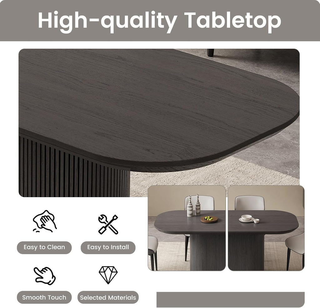 Guyii 70" Oval Dining Table Set, Modern Kitchen Table Set with 6 Chairs, 7 Piece Indoor Rectangular Dining Room Table for Kitchen, Bar, Living Room, Home, Black