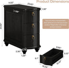 Tribesigns Wood Black End Table Set of 2, 3-Drawers Fully Assembled Narrow Slim Side Table, No Assembly Required, Nightstand for Bedside, Small Spaces, Living Room, Bedroom