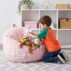 Gilprop Pink Bow Stuffed Animal Storage Bean Bag Chair Cover (No Filler) Fluffy Fuzzy Plush Bean Bag Chair for Teens Adults Soft Faux Cover for Organizing Plush Toys Clothes Home Supplies