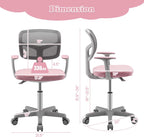 Giantex Kids Desk Chair, Ergonomic Adjustable Teen Task Chair w/Y-Shaped Lumbar Support, Armrest & Universal Wheels, Mesh Kid Office Chair for Sturdy, Kids Computer Chair for Boys & Girls 4-12, Pink