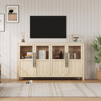 GarveeHome Sideboard Buffet Cabinet with 4 Glass Doors, 55 in Buffet Table Coffee Bar Wine Bar Display Cabinet for Kitchen Dining Room, Living Room (Glass with 4 Doors, Natrual)