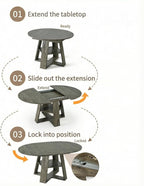 5 Piece Round Extendable Dining Table Set for 4, 43"-59" Grey Wood Oval Expanding Kitchen Table with 4 Velvet Tufted Chairs, Space Saving Extendable Dining Room Tables with Storage Shelf