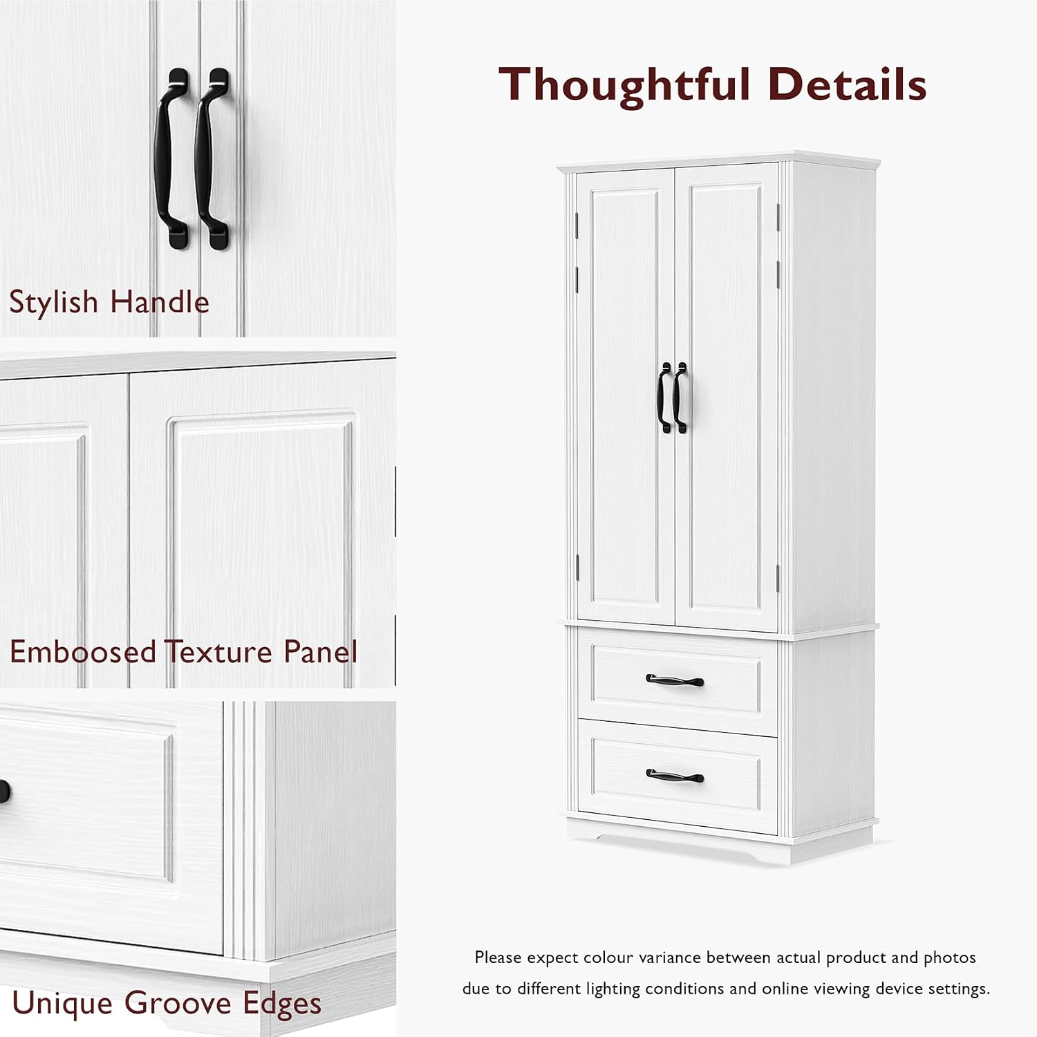 71" Farmhouse Kitchen Pantry Cabinet with 2 Large Drawers, Freestanding Cupboard Sideboard Storage Cabinet with 8 Door Shelves and Adjustable Shelves for Kitchen,Dining Room,Living Room,Laundry