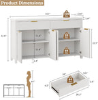Lulive Fluted Storage Cabinet with Drawers Buffet Sideboard Cabinet with Adjustable Shelves for Kitchen Living Room, Kitchen, Entryway (White, 13.8" D x 55.09" W x 32.8" H)