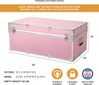 Rhino Trunk & Case Girls Personalized Pink Trunk with Wheels. 32"x18"x14", 1000+ lbs Capacity Steamer Style - Strong, USA Made Summer Camp Footlocker and Secure Dorm Storage Chest
