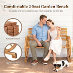 Outvita 41'' Outdoor Wooden Bench, 2-Person Rustic Wagon Wheel Bench with Slatted Seat and Carbonized Fir Wood Construction, Weather-Resistant Garden Bench for Patio, Porch and Backyard（Light Brown）