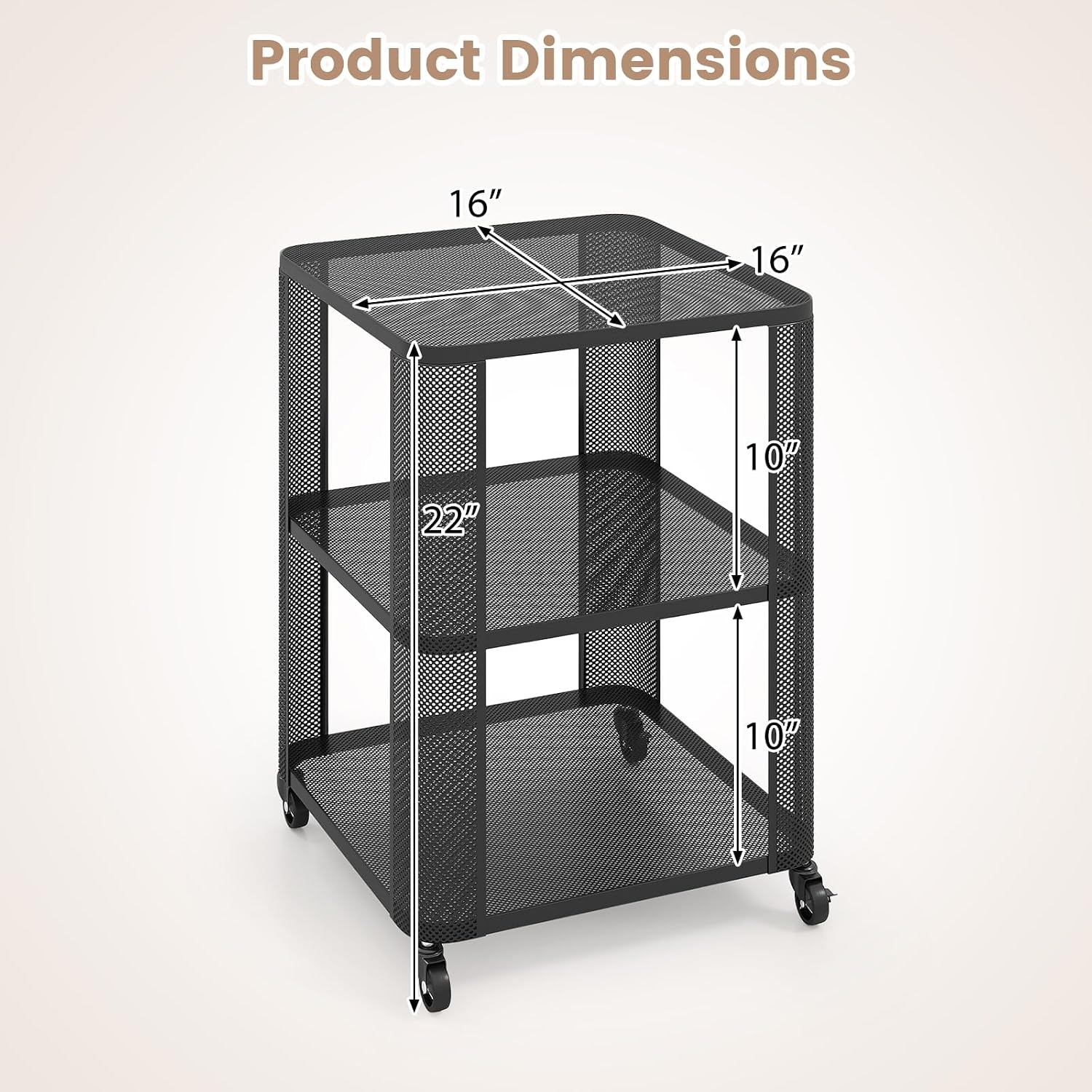 Giantex 3-Tier End Table, Rolling Side Table w/Open Storage Shelves, Sturdy Mesh Metal Frame & Lockable Wheels, Mobile Small Bedside Night Stand for Bedroom Living Room Office