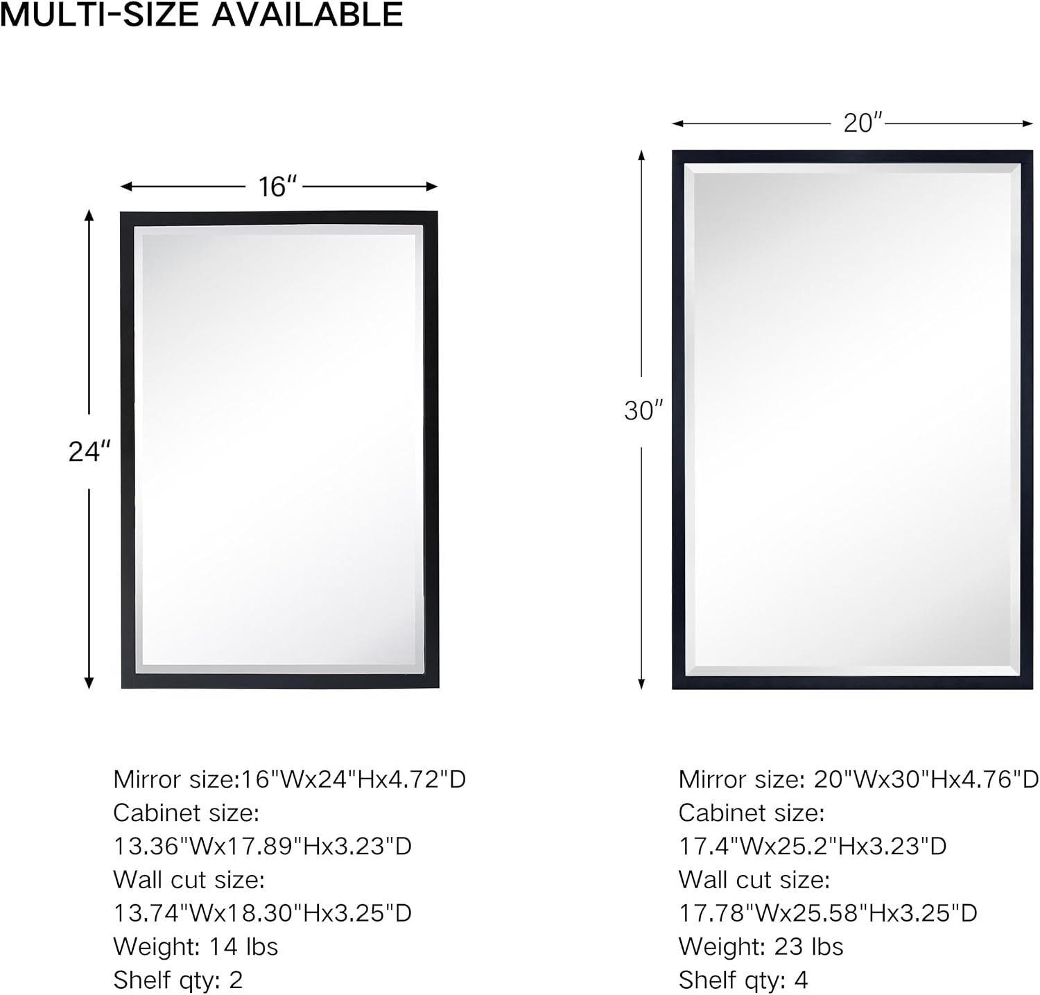TEHOME Black Recessed Bathroom Medicine Cabinet with Mirror Squared Corner Rectangle Metal Framed Medicine Cabinet with Beveled Mirror 20x30''