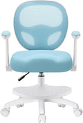 Kids Desk Chair Ergonomic Study Chair with Flipped Armrest and Footrest Swivel Mesh Desk Chair with Wheels Home Office Chair for Children in Home Bedroom Blue