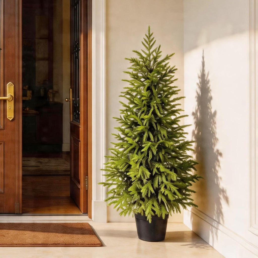 3FT Potted Outdoor Topiary Set of 2, UV Resistant Artificial Outdoor Plants with Cement-Filled Planter Base, Artificial Trees for Front Porch Outside Home Decor Indoor Tall Fake Plants Faux Tree