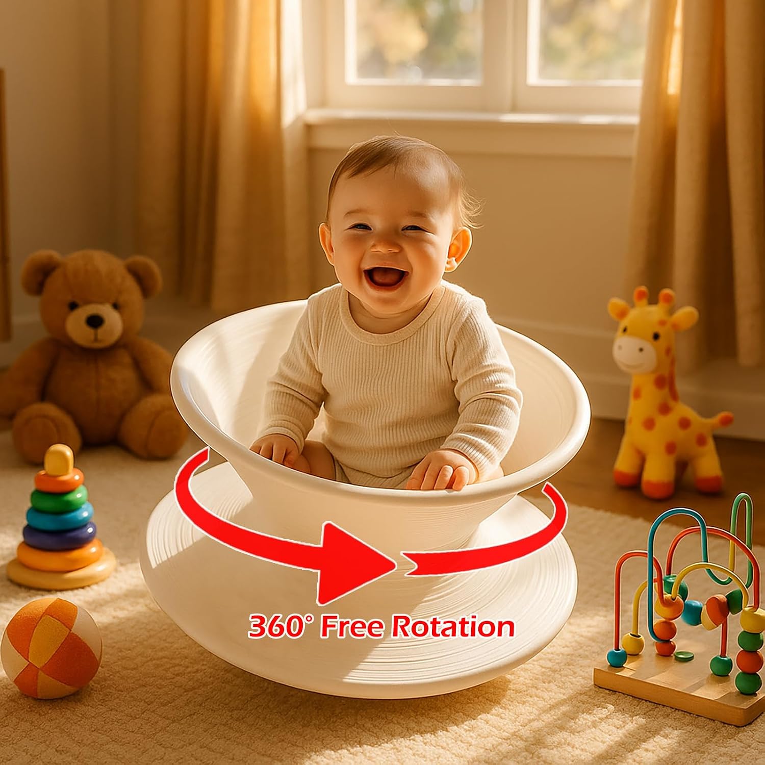 360° Rotating Gyro Spun Chair – Ergonomic Spinning Swivel Chair for Kids, Durable, Modern Indoor/Outdoor Fun Seat (White)