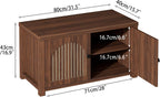 Fluted Storage Bench with Storage, Small Entryway Shoe Bench, Bedroom Storage Bench, Wood Shoe Organizer, Mid Century Modern Cabinet with 2 Doors, Adjustable Shelf, Hallway, Living Room, Walnut