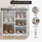Shoe Bench with Padded Seat, 20'' Shoe Storage Bench with Adjustable Shelves & Side Pockets, 5 Cubes Storage Organizer for Entryway, Porch, Mudroom, Hallway(20''x12''x21''), White