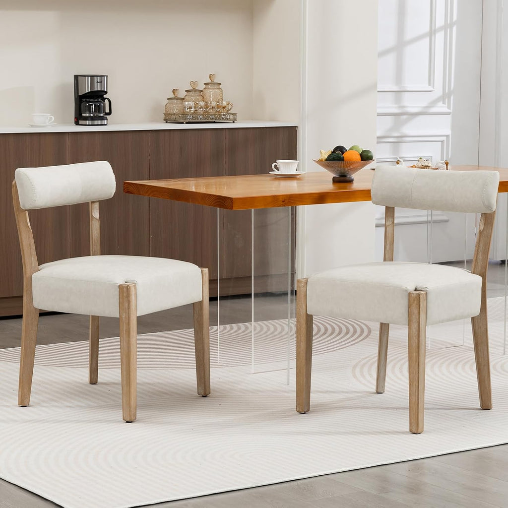 ZJhome Modern Dining Chairs Set of 2 – Mid-Century Modern Faux Leather Upholstered Kitchen & Dining Room Chairs with Curved Back, Oversized Rounded Seat, Sturdy Wood Frame, Beige