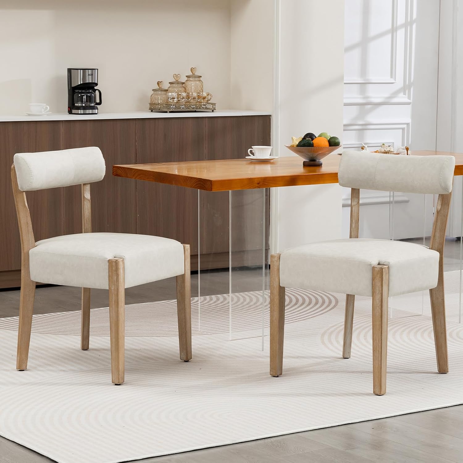 ZJhome Modern Dining Chairs Set of 2 – Mid-Century Modern Faux Leather Upholstered Kitchen & Dining Room Chairs with Curved Back, Oversized Rounded Seat, Sturdy Wood Frame, Beige