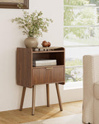 Night Stand, Modern Side Table, Small Nightstand, Wood Bedside Table with Storage Drawer End Table for Bedroom, Living Room, Office, Walnut