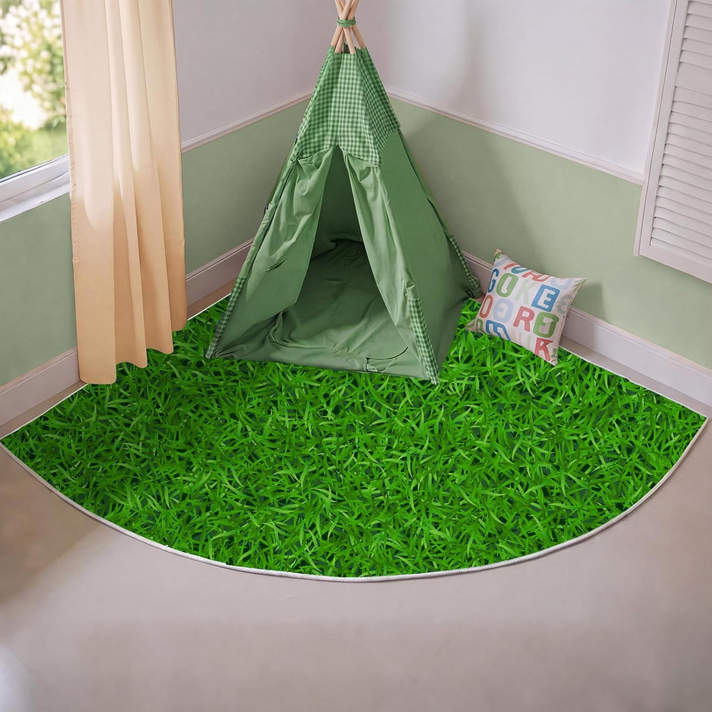 5.9 ft Classroom Quarter Circle Rug Non Slip Grass Carpet Reading Corner Rug for Elementary Preschool Daycares School Calming Corner Home Bedroom Playroom Decor