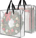 RAINFLOW Wreath Storage Container - 2 PCS Clear Moving Bags Heavy Duty for Christmas Wreaths Garland Clothes Gift Pillow Toy Plastic Storage Bag with Zipper Moving Supplies College Dorm(24 inch)