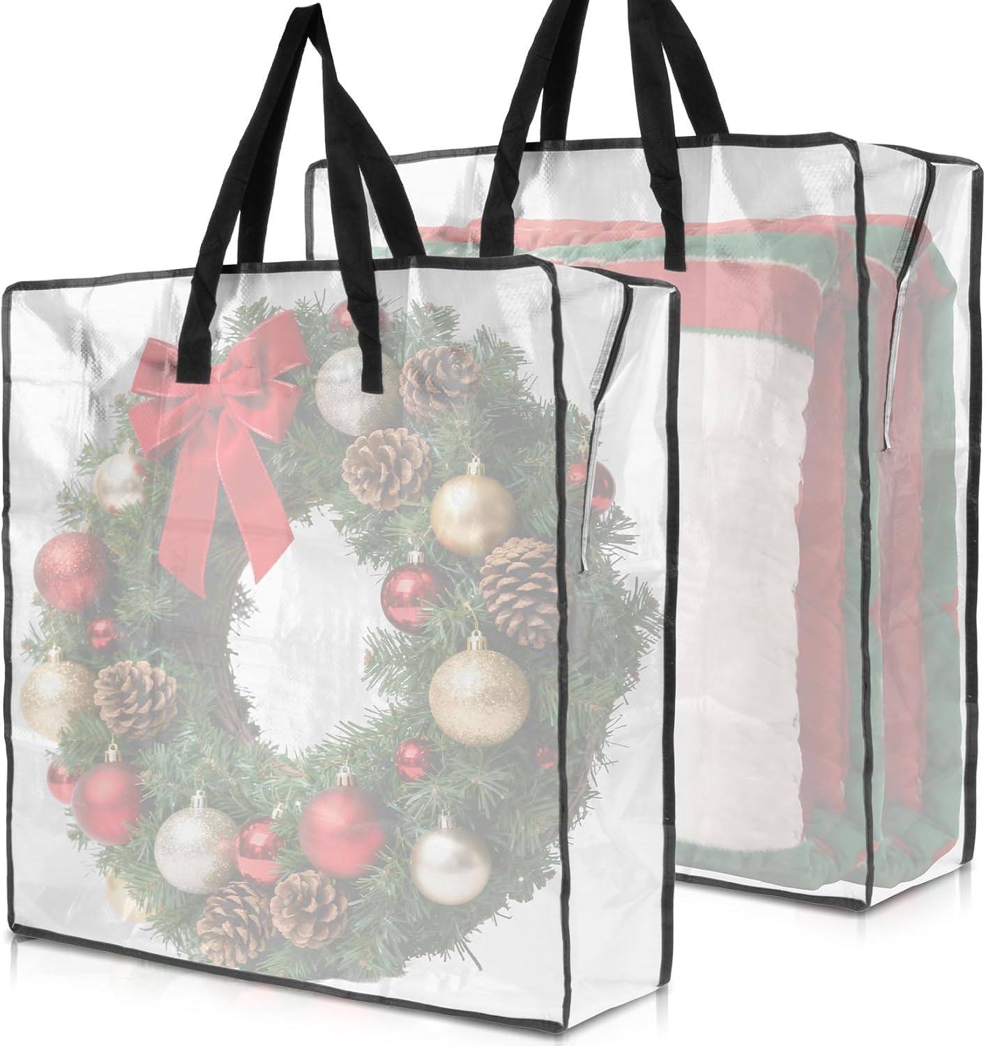 RAINFLOW Wreath Storage Container - 2 PCS Clear Moving Bags Heavy Duty for Christmas Wreaths Garland Clothes Gift Pillow Toy Plastic Storage Bag with Zipper Moving Supplies College Dorm(24 inch)