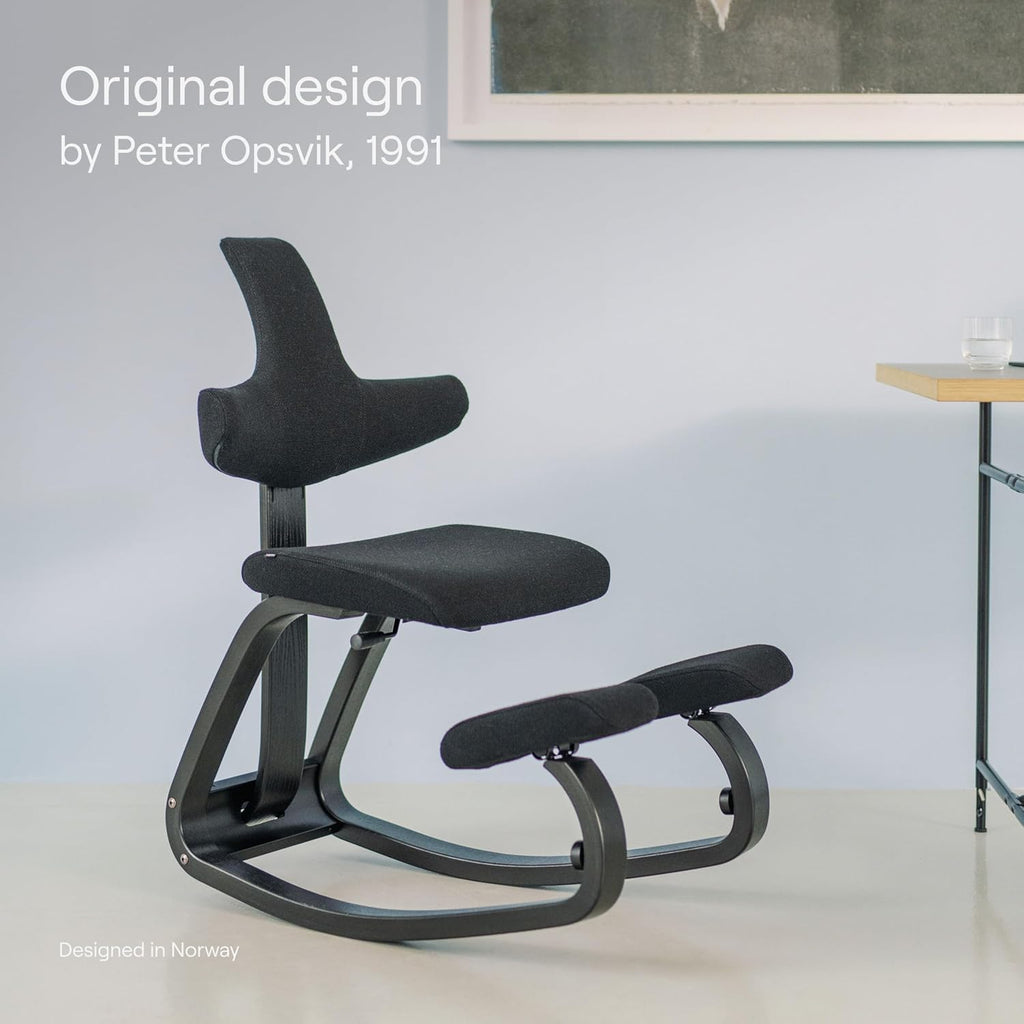 Varier Thatsit Brown/Light Green Ergonomic Kneeling Chair Height Adjustable with Backrest and Beech Wooden Frame for Active Sitting - 10 Year Limited Warranty