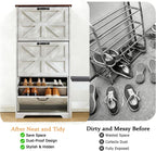 Shoe Storage Cabinet with Bench, Farmhouse Shoe Organizer with Barn Door Design, Space-Saving Hidden Narrow Shoe Rack Cabinet for Entryway, Hallway & Foyer, White