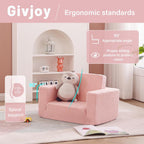 Toddler Chair Sherpa Kids Couch, 2-in-1 Soft Kids Armchair Lounger for Bedroom, Convertible Sofa for Girls and Boys, Child Reading Chair for Playroom, Living Room, Pet, Pink
