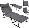Giantex Folding Patio Lounge Chair with 6 Backrest Positions, Portable Foldable Bed with Cushion and Armrest, Head Pillow, Adjustable Recliner, Outdoor Camping Cot for Yard, Bench, Office, Home (1)