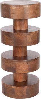Kate and Laurel Omar Modern Wooden Round Drink Table, 9 x 9 x 20, Walnut Brown, Geometric Floating Disks Circle Mini Table for Use as Small Bedroom Night Stand or Indoor Plant Stand