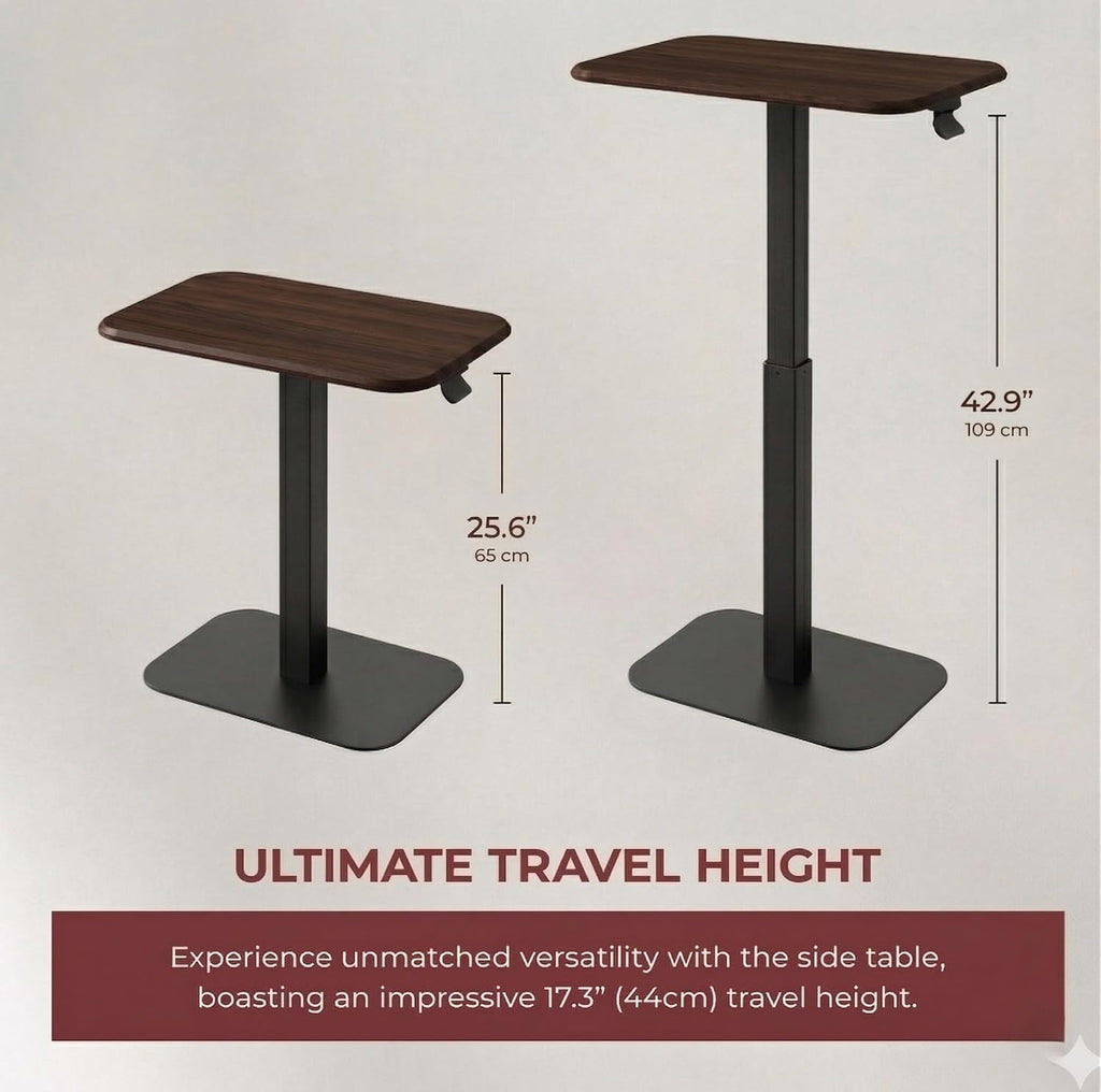 Elevance Height Adjustable Side Table, Black Base, Walnut Top | Sofa Laptop Table for Couch & Bed | Small C-Shape End Table for Home or Office