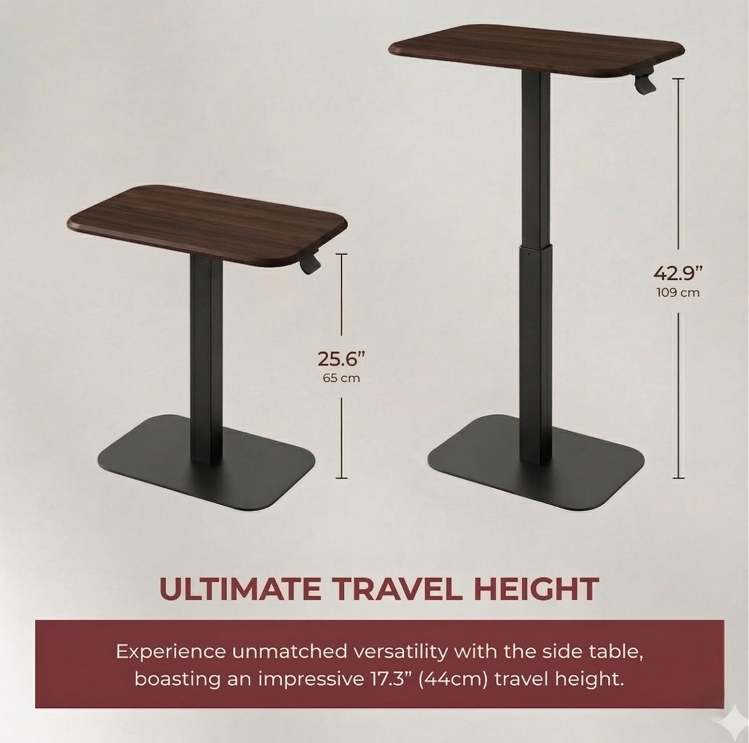 Elevance Height Adjustable Side Table, Black Base, Walnut Top | Sofa Laptop Table for Couch & Bed | Small C-Shape End Table for Home or Office