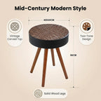 Round Wooden End Table with Retro Carved Brown Top & Black Wood Support Legs, Vintage 15.7" Small Circle Sofa Side Table for Living Room Bedroom (Brown, 4 Legs Support)