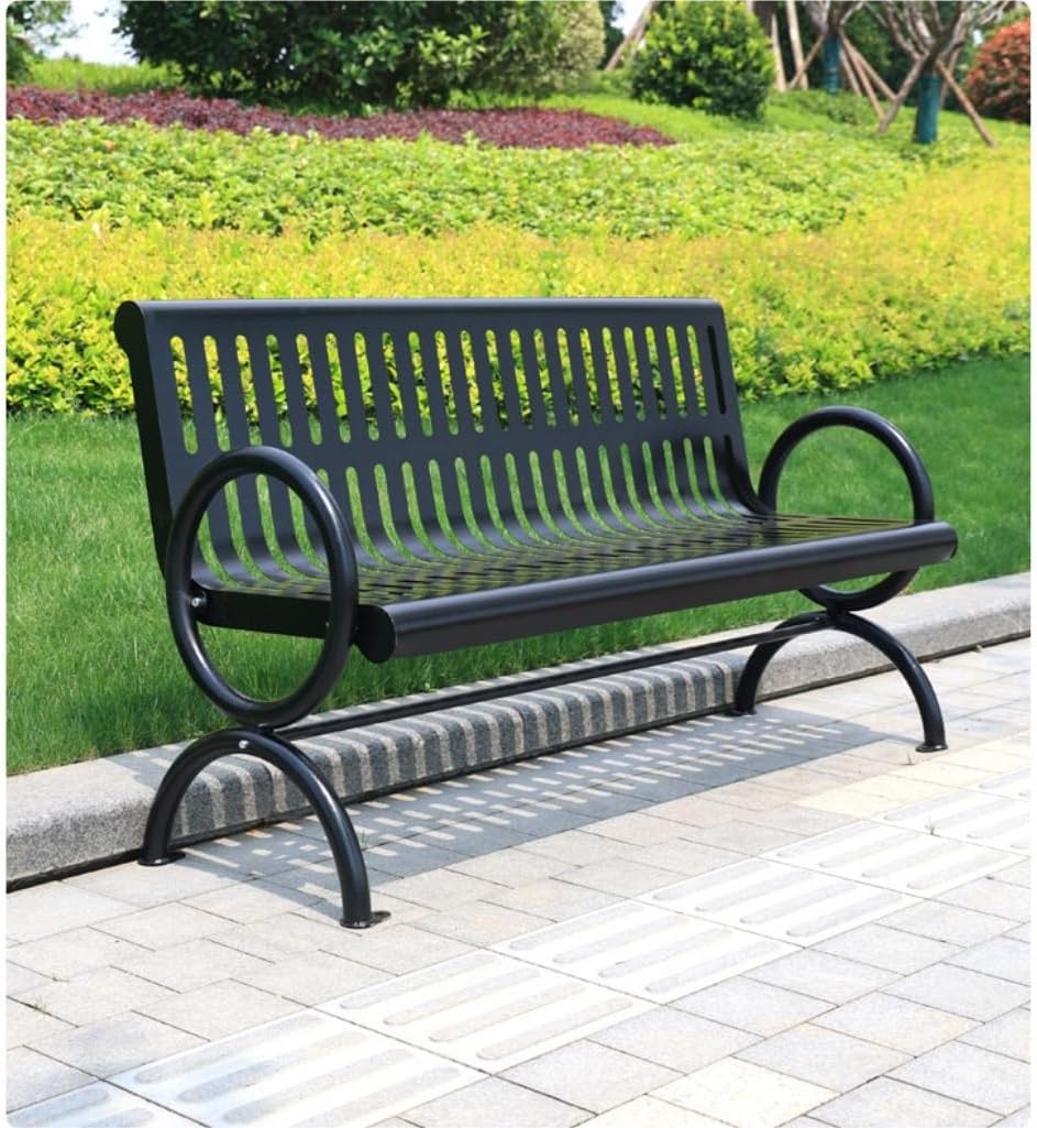 Patio Benches for Outdoors Outdoor Iron Park Chair Double Black Metal Bench Backrest Community Square Welded Seat Garden Benches for Outdoors