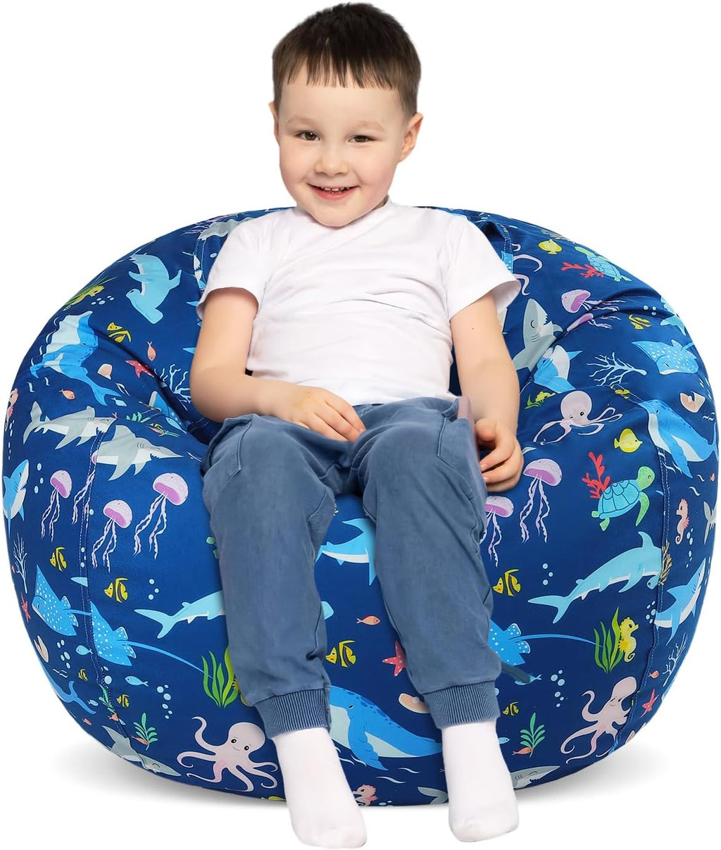 Bean Bag Chair Cover for Kids Stuffed Animal Storage Organizer Seat | Toddler Toy Storage Organizer, For Girls and Boys, Large 32'', Cover Only (No Filling)