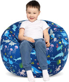 Bean Bag Chair Cover for Kids Stuffed Animal Storage Organizer Seat | Toddler Toy Storage Organizer, For Girls and Boys, Large 32'', Cover Only (No Filling)