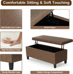 Homebeez 42 inch Lift Top Storage Ottoman Bench, Modern Faux Leather Rectangular Ottoman with Storage for Living Room, Bedroom, Entryway, Tan