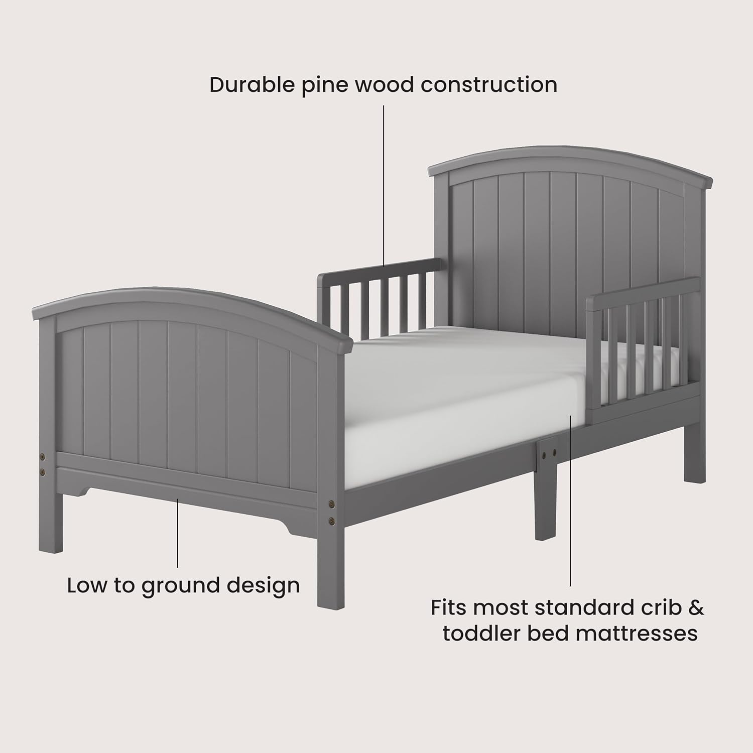 Child Craft Hampton Toddler Bed and Nightstand Bedroom Furniture Set, 2 Piece, Low to Ground Bed Design (Cool Gray)