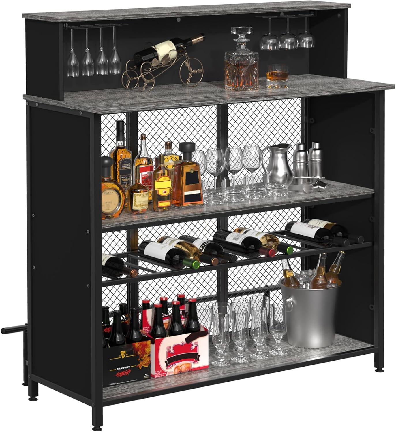 GDLF Home Bar Unit Mini Bar Liquor Cabinet with Storage and Footrest for Home Kitchen Pub (Grey)