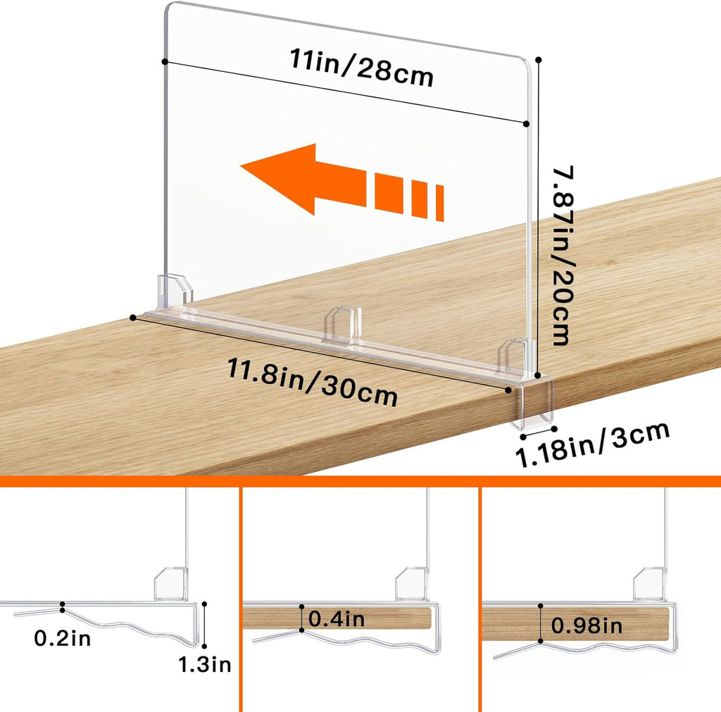 Fixwal 12 PCS Detachable Acrylic Shelf Dividers for Closet Organization Clear Shelf Divider for Closet Organizers and Vertical Purse Organizer for Closet, Bedroom, Kitchen, Office, Cabinets, Bathroom