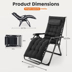 DUMOS Set of 2 Zero Gravity Chair, Reclining Camping Lounge Chair for Outdoor, Reclining Patio Chairs with Cup Holder Trays and Removable Cushion, Folding Recliner for Indoor, Black