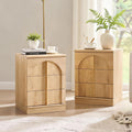 ACCOHOHO Modern Night Stand Set 2 with Arched Panel, 18" Nightstand with Charging Station, Side Table with 3 Storage Drawers, Wood Square Bedside End Table for Bedroom Living Room, Natural Oak