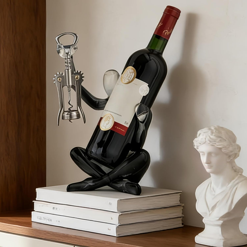 XINXUAN Abstract Wine Bottle Holder Home Decor, Resin Hollow-Out Design Decorative Wine Rack (Gradient Black)