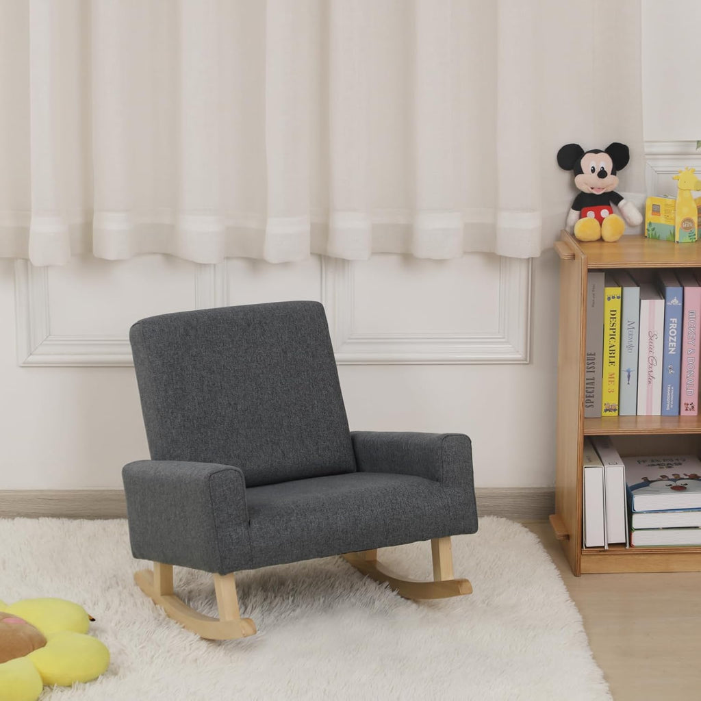 Baby Rocking Chair, Toddler Chair,Kids Sofa,Sofa for Children,Linen Fabric and Solid Shaky Foot,Kids Rocking Armchair for Unisex Children Using,Birthday Gift (Grey)
