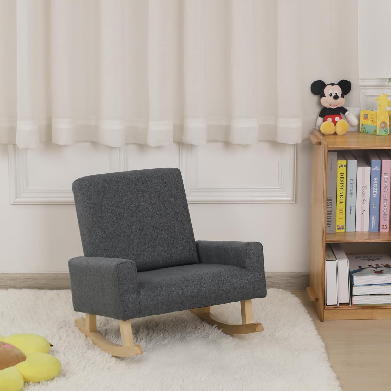 Baby Rocking Chair, Toddler Chair,Kids Sofa,Sofa for Children,Linen Fabric and Solid Shaky Foot,Kids Rocking Armchair for Unisex Children Using,Birthday Gift (Grey)